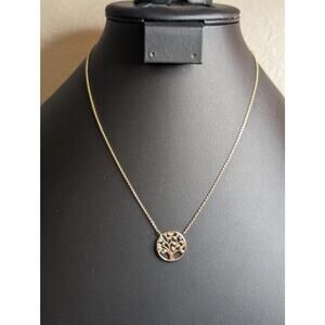 CZ Tree of Life Pendant Necklace in Yellow Sterling Silver W/ 18" Chain
